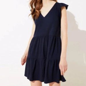 LOFT navy blue Lacy Tiered Flutter Dress
